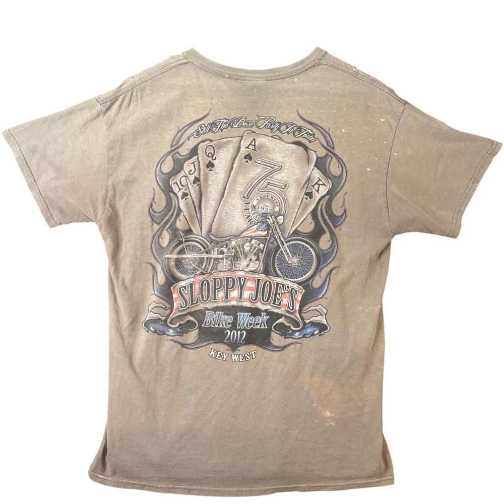 Sloppy Joe's Bike Week 2012 Faded Y2K Grunge Flame Cards Key West T-Shirt L Gray - Picture 1 of 12